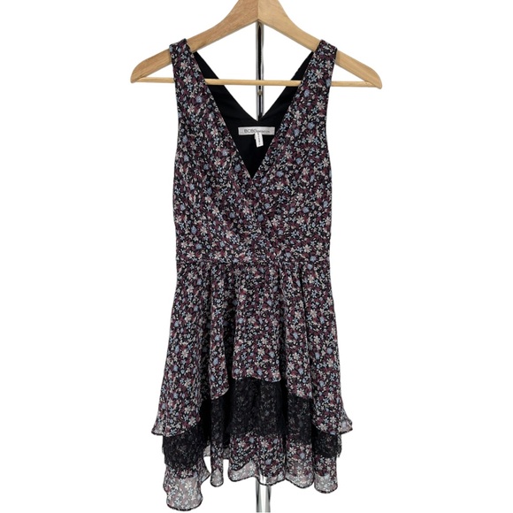 BCBGeneration Floral Sleeveless Tiered Ruffle Lace Inset Dress size 2 - Picture 4 of 13